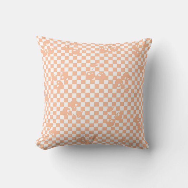 Peach Fuzz Cherry Gingham Pattern Kussen (Voorkant)