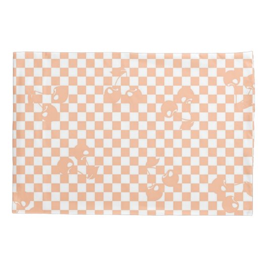 Peach Fuzz Cherry Gingham Pattern Kussensloop (Achterkant)