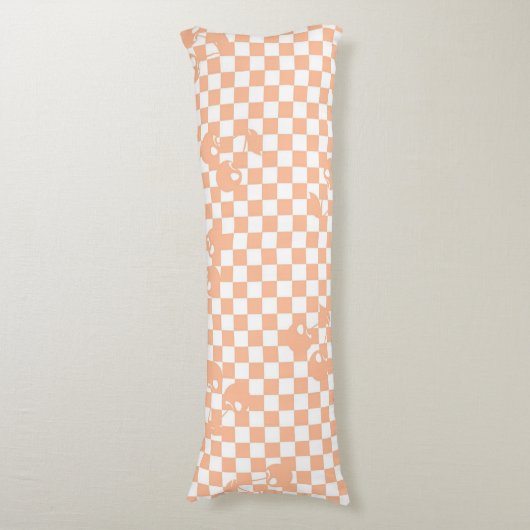 Peach Fuzz Cherry Gingham Pattern Lichaamskussen (Voorkant Verticaal)