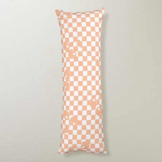 Peach Fuzz Cherry Gingham Pattern Lichaamskussen (Achterkant (Verticaal))