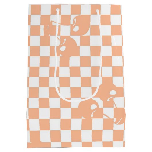 Peach Fuzz Cherry Gingham Pattern Medium Cadeauzakje (Achterkant)