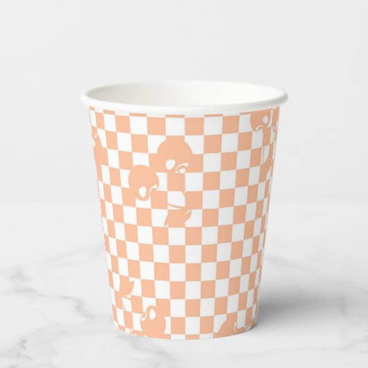 Peach Fuzz Cherry Gingham Pattern Papieren Bekers (Achterkant)