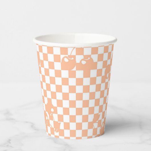 Peach Fuzz Cherry Gingham Pattern Papieren Bekers (Links)
