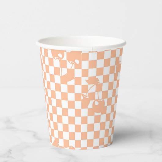 Peach Fuzz Cherry Gingham Pattern Papieren Bekers (Rechts)