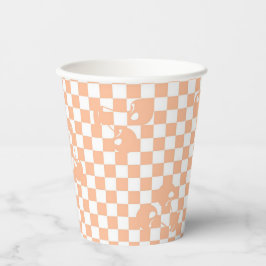 Peach Fuzz Cherry Gingham Pattern Papieren Bekers