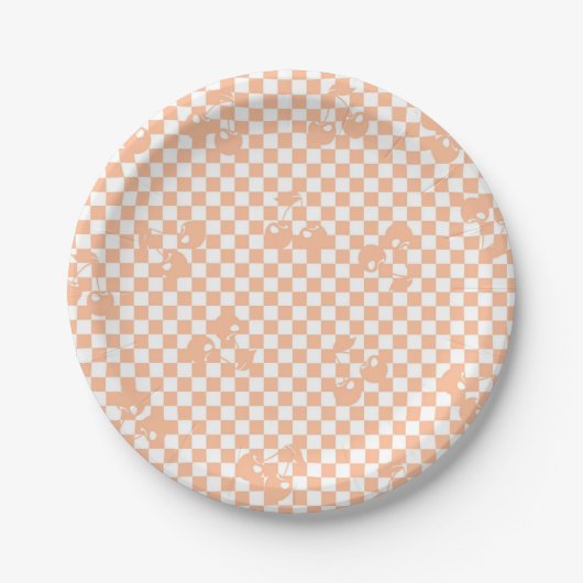 Peach Fuzz Cherry Gingham Pattern Papieren Bordje (Voorkant)