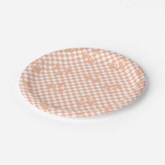 Peach Fuzz Cherry Gingham Pattern Papieren Bordje (Gekanteld)