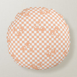 Peach Fuzz Cherry Gingham Pattern Rond Kussen
