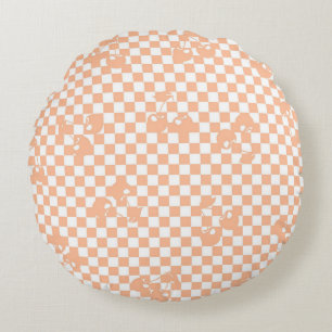 Peach Fuzz Cherry Gingham Pattern Rond Kussen
