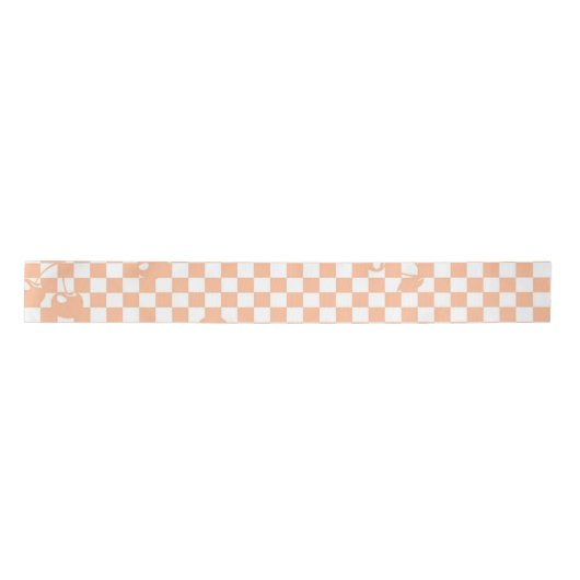 Peach Fuzz Cherry Gingham Pattern Satijnen Lint (Voorkant)