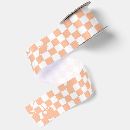 Peach Fuzz Cherry Gingham Pattern Satijnen Lint (Achterkant)