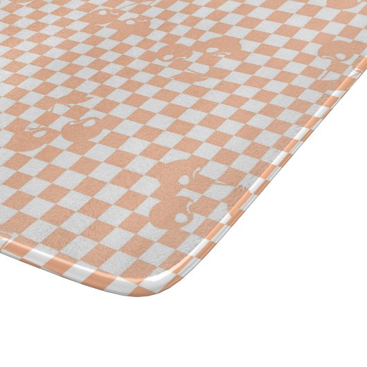 Peach Fuzz Cherry Gingham Pattern Snijplank (Hoek)