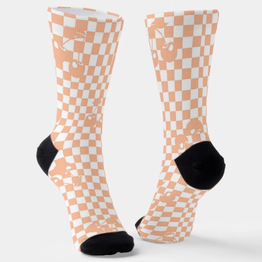 Peach Fuzz Cherry Gingham Pattern Sokken (Gebogen)