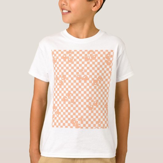 Peach Fuzz Cherry Gingham Pattern T-shirt (Voorkant)