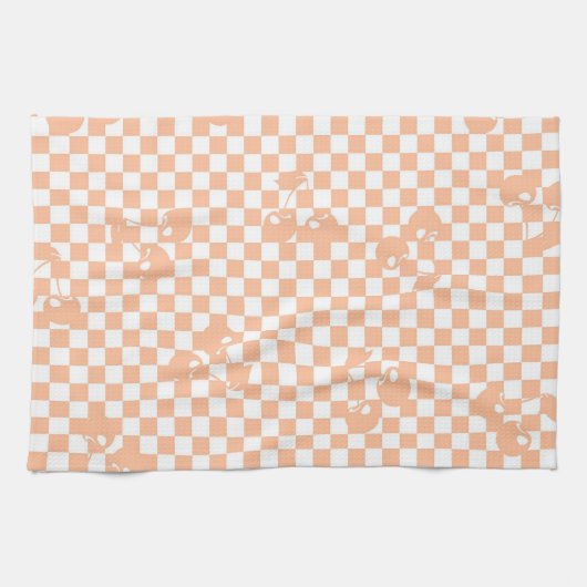 Peach Fuzz Cherry Gingham Pattern Theedoek (Horizontaal)