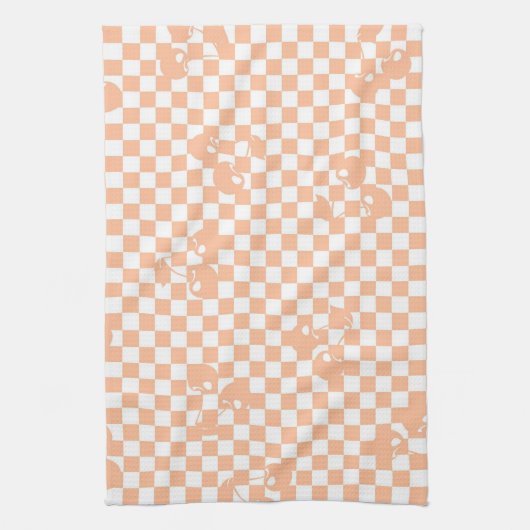 Peach Fuzz Cherry Gingham Pattern Theedoek (Verticaal)