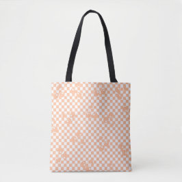 Peach Fuzz Cherry Gingham Pattern Tote Bag