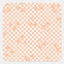 Peach Fuzz Cherry Gingham Pattern Vierkante Sticker