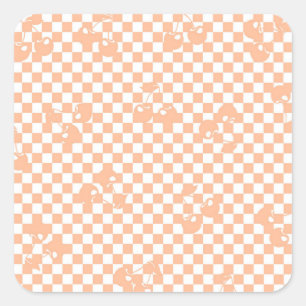 Peach Fuzz Cherry Gingham Pattern Vierkante Sticker