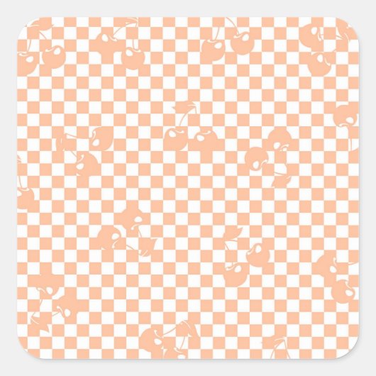 Peach Fuzz Cherry Gingham Pattern Vierkante Sticker (Voorkant)