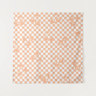 Peach Fuzz Cherry Gingham Pattern Wandkleed
