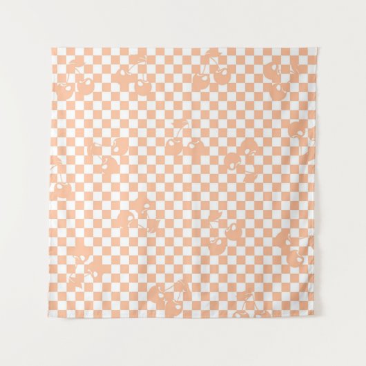 Peach Fuzz Cherry Gingham Pattern Wandkleed (Voorkant)