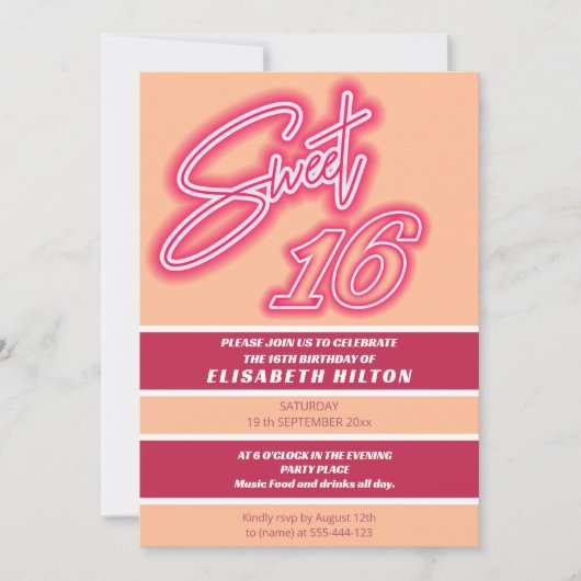 Peach fuzz Cool fun neon roze typografie streep Kaart (Voorkant)