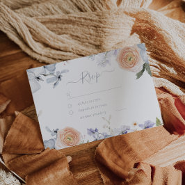 Peach Fuzz Dusty Blue Trendy bruiloft RSVP Kaartje