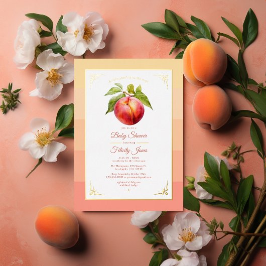 Peach Fuzz en Gold Foil Baby shower Folie Uitnodiging