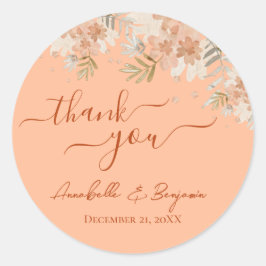 Peach Fuzz en Rust Waterverf Bruiloft RSVP Ronde Sticker
