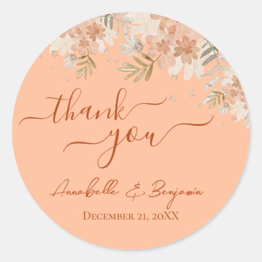 Peach Fuzz en Rust Waterverf Bruiloft RSVP Ronde Sticker (Voorkant)