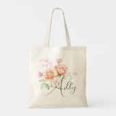 Peach Fuzz Floral bruidsmeisje Tote Bag (Achterkant)