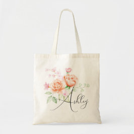 Peach Fuzz Floral bruidsmeisje Tote Bag