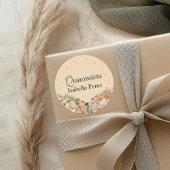 Peach Fuzz Floral en Gold Glitter Quinceanera Ronde Sticker