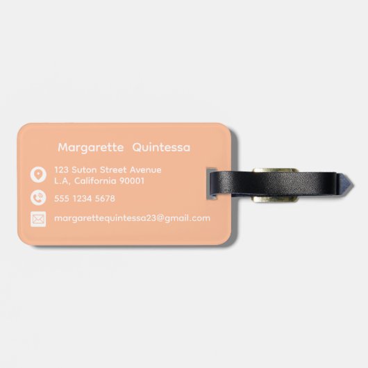 Peach Fuzz Floral Waterverf Girly Wit Initiaal Bagagelabel (Achterkant horizontaal)