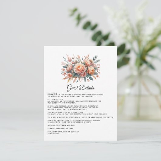 Peach Fuzz Floral Wedding Gastengegevens Informatiekaartje (Staand voorkant)