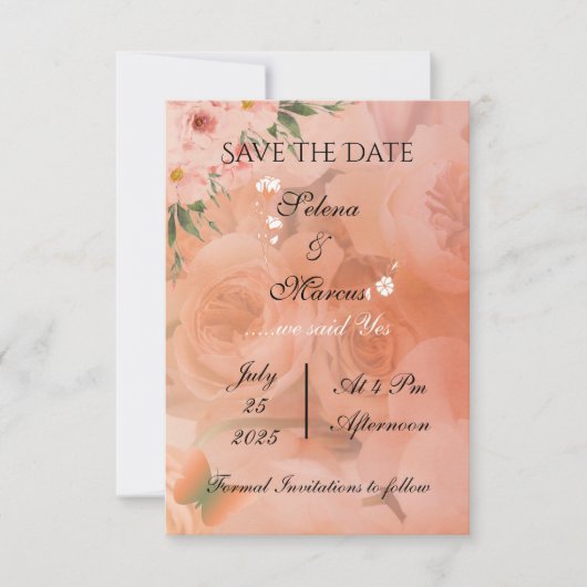 Peach Fuzz Floral Wedding Save the Date (Voorkant)