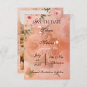 Peach Fuzz Floral Wedding Save the Date (Voorkant / Achterkant)