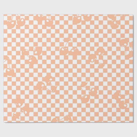 Peach Fuzz Geruit Retro Cherry Plaid Patroon Cadeaupapier (Vlak)