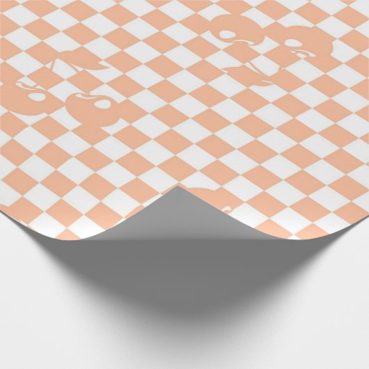 Peach Fuzz Geruit Retro Cherry Plaid Patroon Cadeaupapier (Hoek)