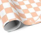 Peach Fuzz Geruit Retro Cherry Plaid Patroon Cadeaupapier (Rol Hoek)