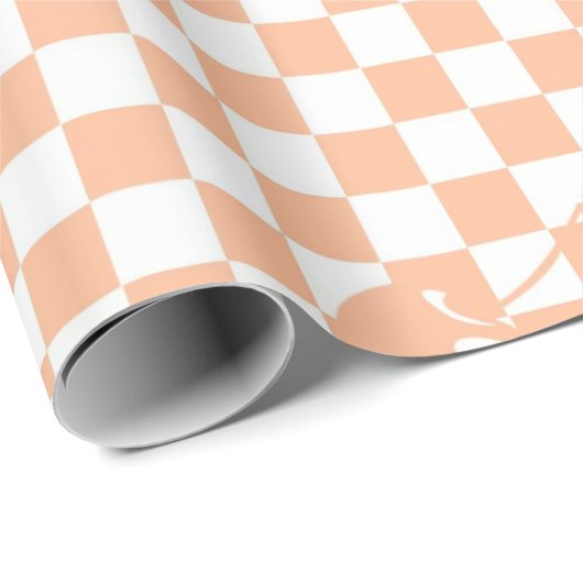 Peach Fuzz Geruit Retro Cherry Plaid Patroon Cadeaupapier (Rol Hoek)