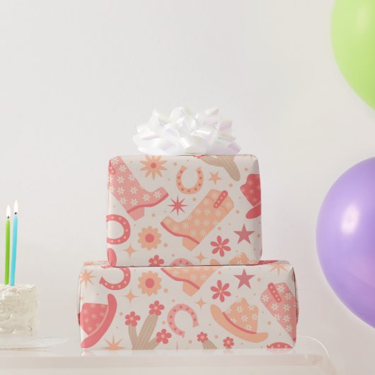 Peach Fuzz Groovy Cowgirl laarzen en petten Cadeaupapier (Feestgeschenken)