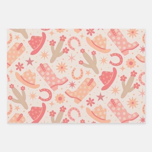 Peach Fuzz Groovy Cowgirl laarzen en petten Inpakpapier Vel (Voorkant)