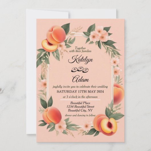 Peach Fuzz kleur, bruiloft uitnodigingen (Voorkant)