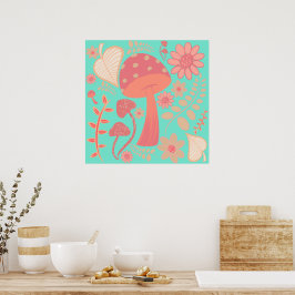 Peach Fuzz Kleur van het jaar champignons bloemig Poster