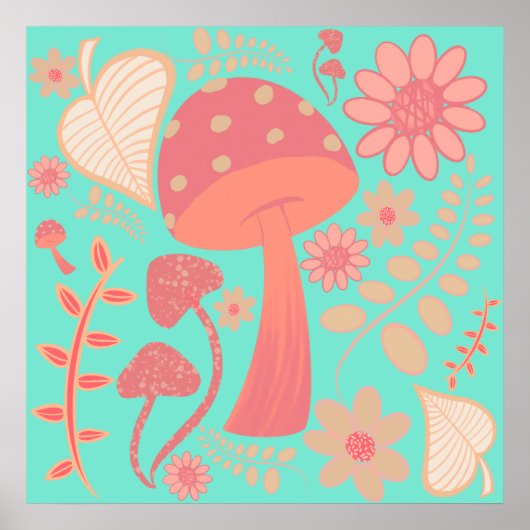 Peach Fuzz Kleur van het jaar champignons bloemig Poster (Voorkant)