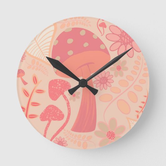 Peach Fuzz Kleur van het jaar champignons bloemig Ronde Klok (Voorkant)