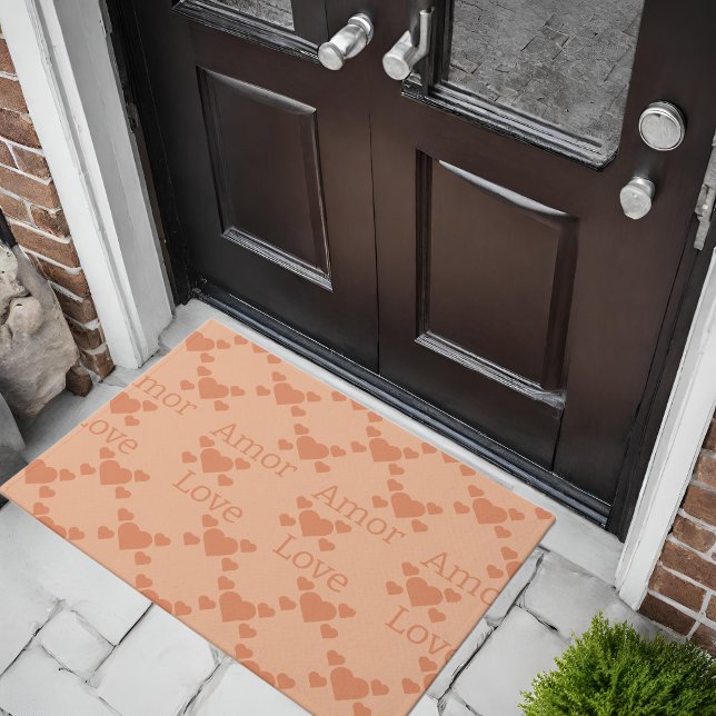 Peach Fuzz Love Hearts tweetalige tekst "Amor" "Lo Deurmat (cute peach hearts, bilingual text Doormat with "amor-love" customiszable
Multilingual project.)