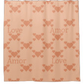 Peach Fuzz Love Hearts tweetalige tekst "Amor" "Lo Douchegordijn (Voorkant)